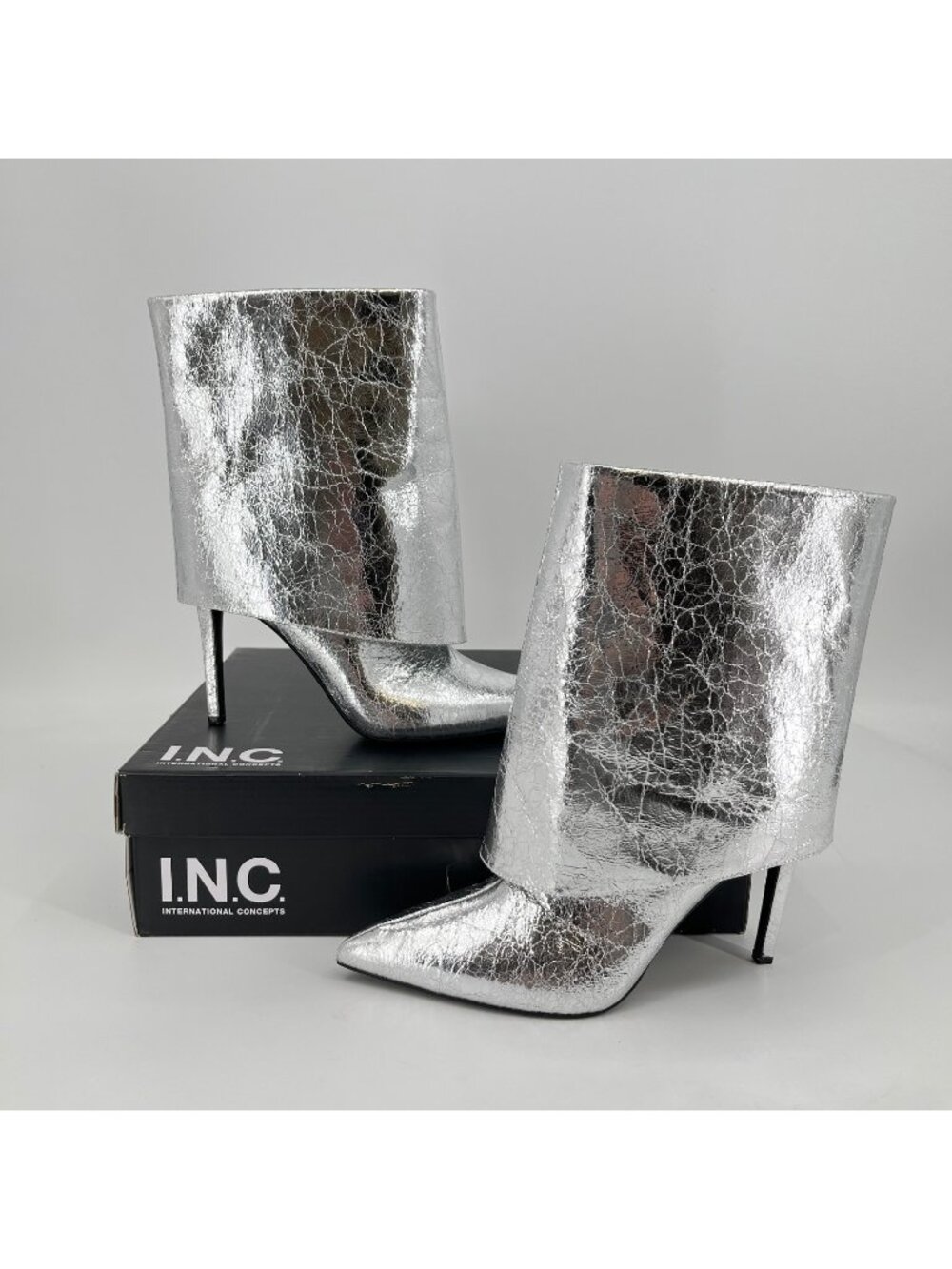 INC International Concepts Sabeel Silver Bootie Size 10M Pointed Toe Stiletto